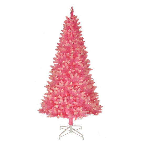 6.5Ft Pre-Lit Fashion Artificial Christmas Tree, Clear Lights By Puleo International in Pink | 6.5 ft | Michaels®